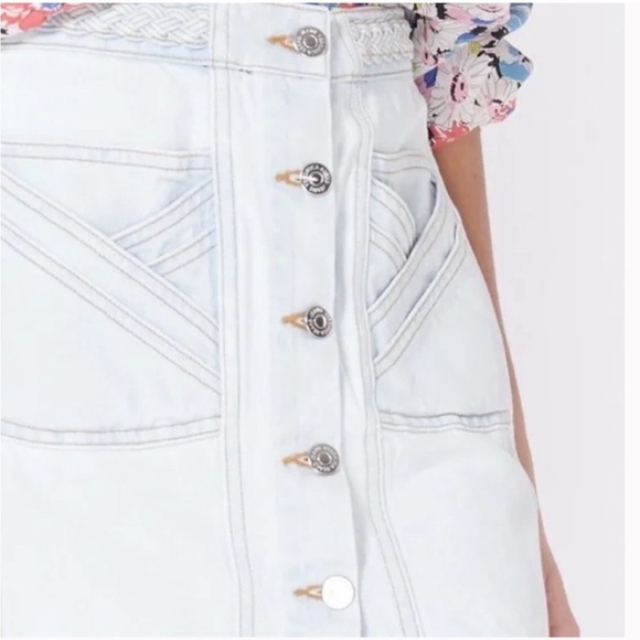 Veronica Beard Aron Braided Button Front Miniskirt Denim Jean Skirt Light Wash - Picture 5 of 14